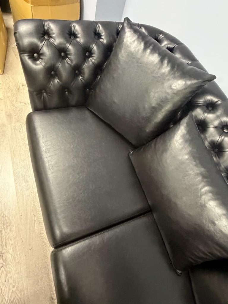 Lüks Siyah Deri Chesterfield İkili Koltuk / Ofis-Ev İçin (Çok Temiz) - 4