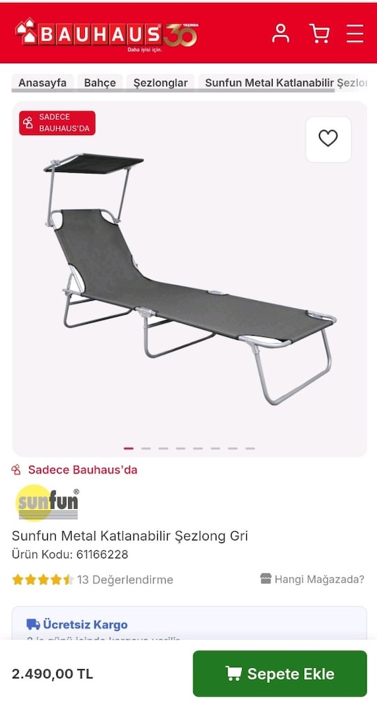 2490TL yerine 1400TL'ye!Balıkesir elden teslim!Bauhaus sıfır şezlong - 13