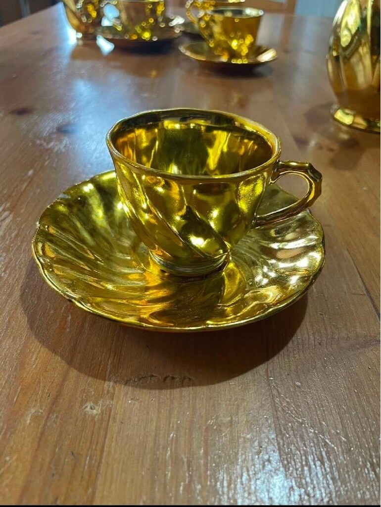 ALTIN YALDIZ KAPLAMA PORSELEN VINTAGE KAHVE TAKIMI - 3