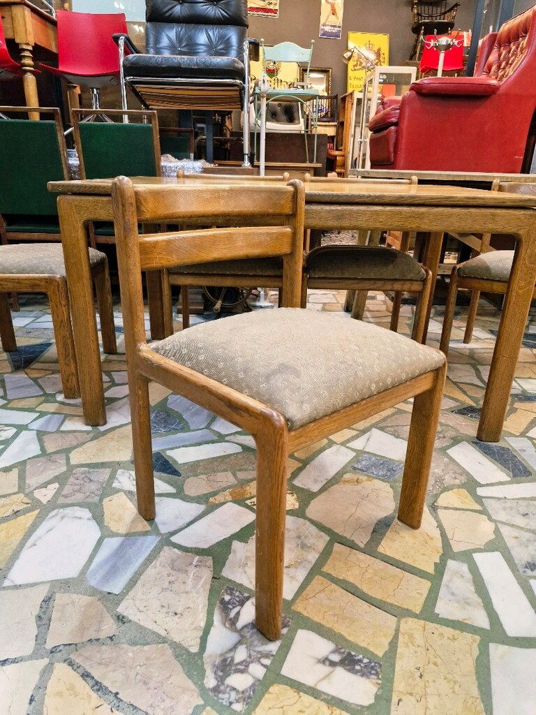 vintage meşe yemek masası ve 5 sandalye - 5