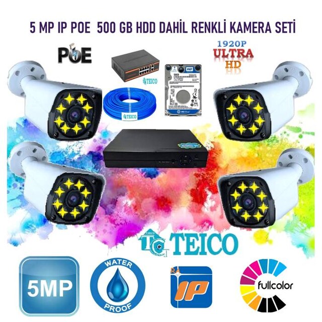 4 Kameralı 5 Mp IP POE Güvenlik Kamera Seti Teico- 6545