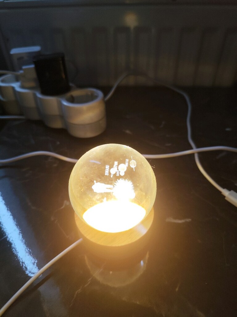 Senon Kristal Cam Küre LED Işıklı Usb Kablolu Ahşap Stantlı Gece Lamba - 5