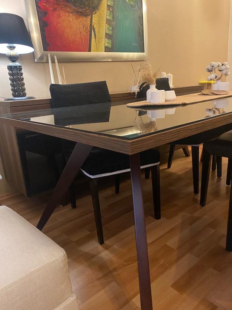Enza Home Yemek Odası Takımı – 6 Sandalye, Cam Masa ve Büfe - 12