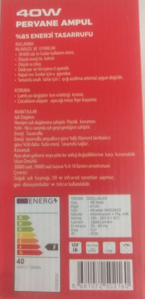 2 ADET KİALED 40W MANGO PERVANE LED AMPUL BEYAZ IŞIK 3600 - 4