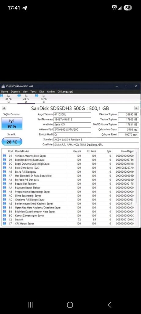 SANDISK SSD 500 GB SAGLIK %97 - 3