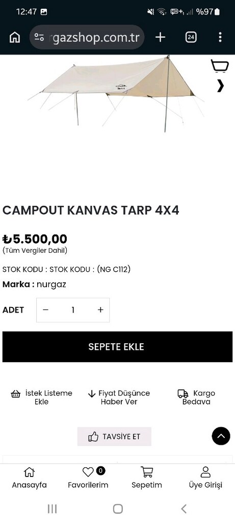 Kamp Gölgelik KANVAS TARP 4X4 - 11