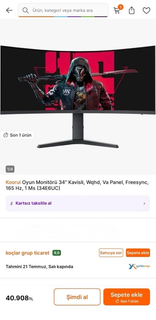 Koorui 34E6UC 34 165Hz 1ms Curved Gaming Monitör - 7