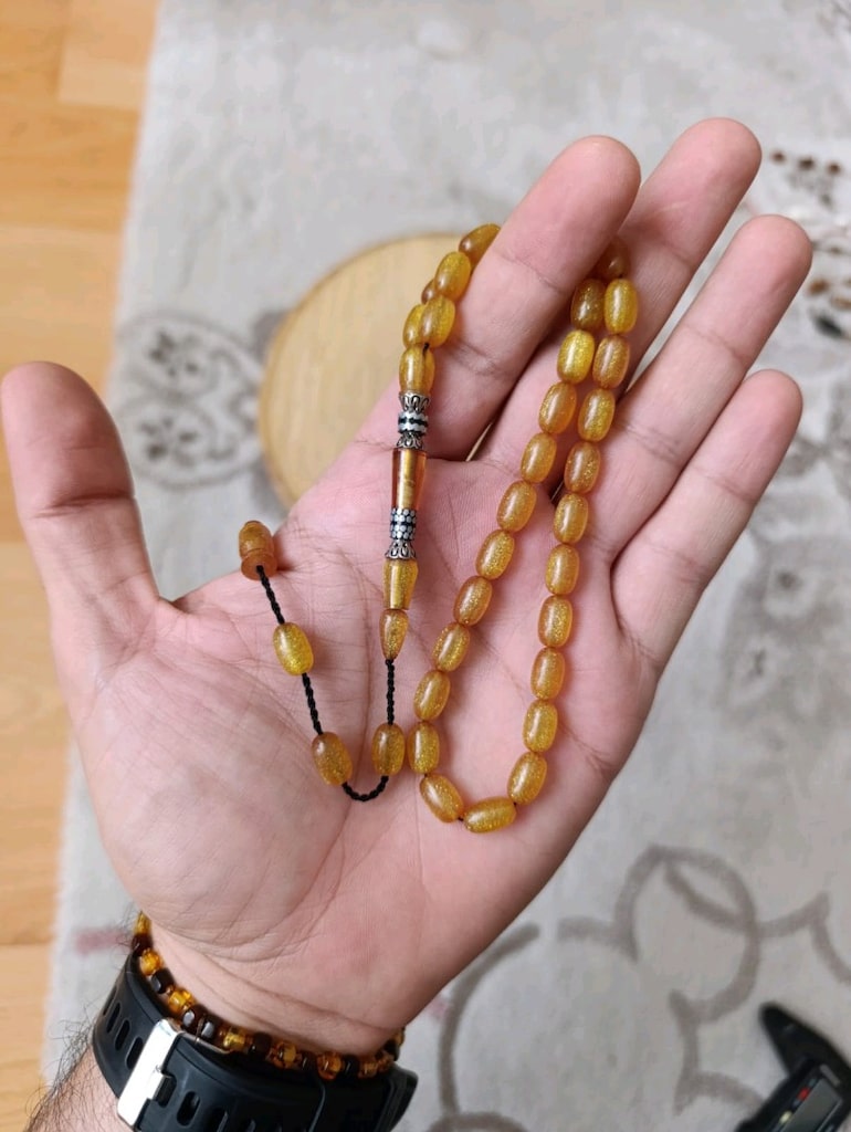 Nakkaş İmame Simli Sıkma Kehribar Tesbih - 3