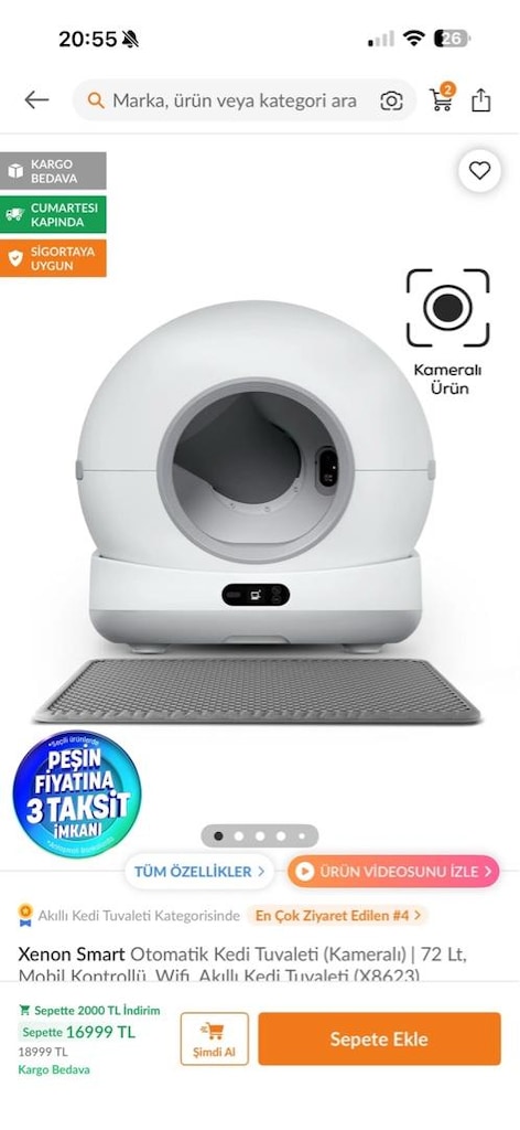 Xenon smart otamatik kedi tuvalaeti kameralı model