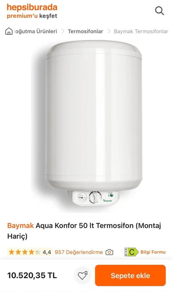 BAYMAK Aqua Konfor Termosifon 50 Litre - 5