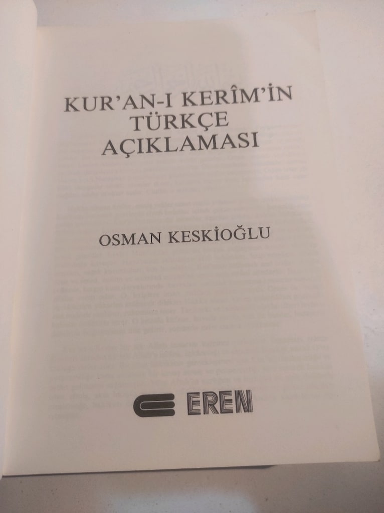 Kur'an-ı Kerim'in Türkçe Açıklaması Osman Keskioglu 1988 basım Eren ya - 7