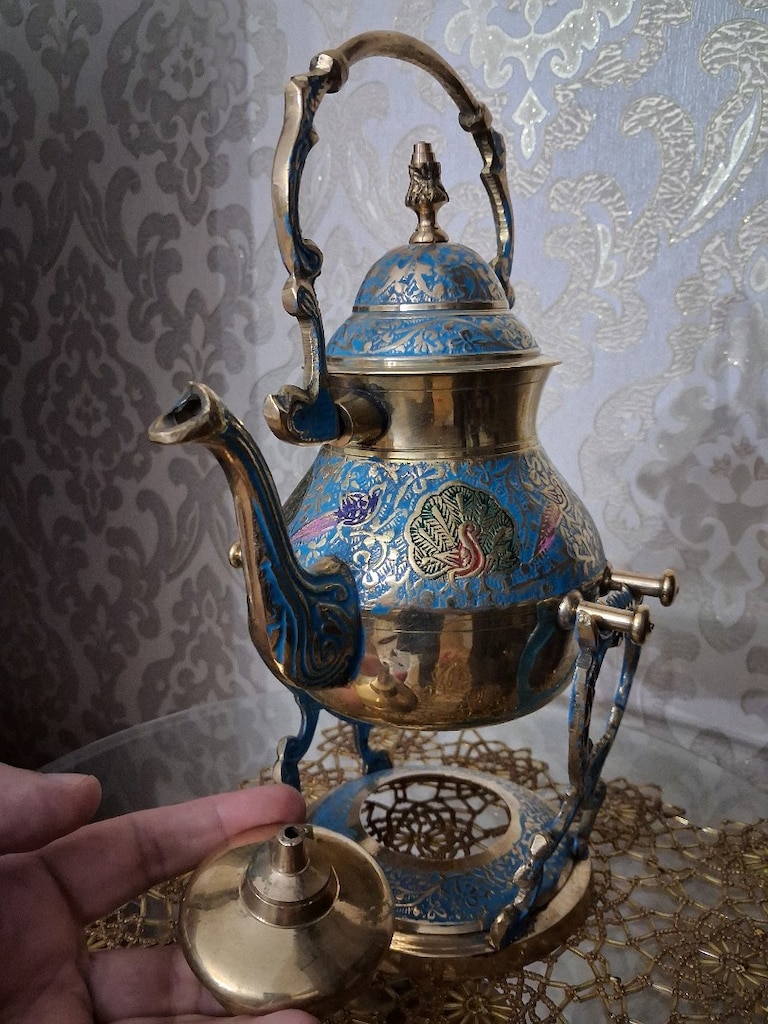 iran işi pirinç işlemeli çaydanlık - 5