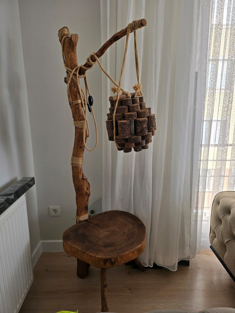 Kütük Sehpalı El Yapımı Lambader