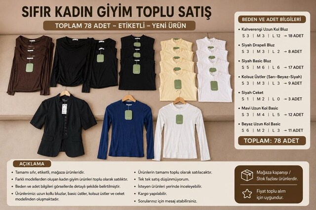 Sıfır Kadın Giyim Toplu Satış | 78 Adet | Etiketli | Butik & Mağaza