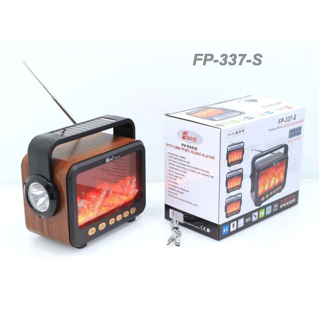 Şömine Nostaljik Görünümlü Bluetooth Radyo USB Solar Panelli