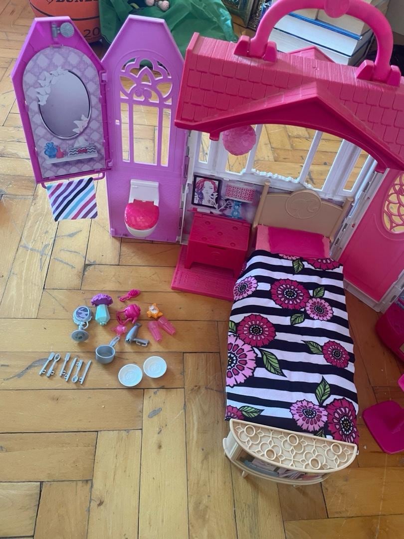 Barbie Evi Portatif Tüm eşyaları tam Oyuncak - 4