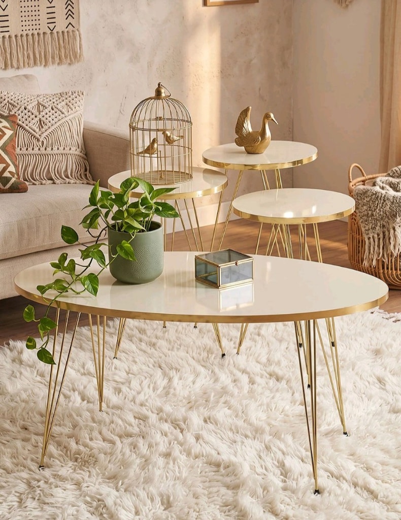 Gold Krem Model 3 lü Zigon Sehpa ve Orta Sehpa - 5