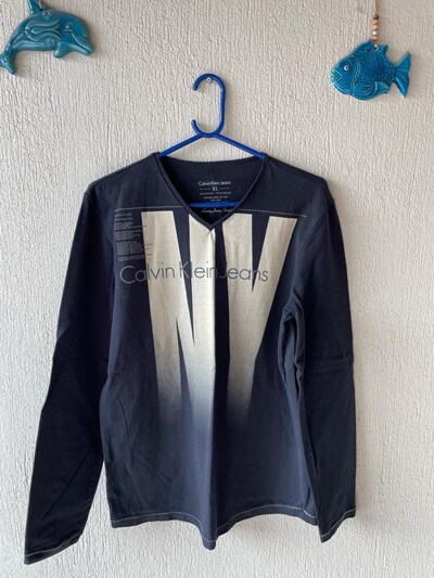 Calvin Klein Jeans Orijinal Lacivert Uzun Kollu Tişört XL