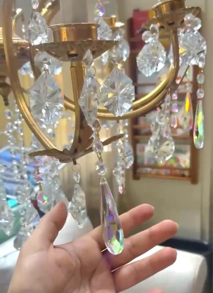 ANTİKA PİRİNÇ AVİZE HOLOGRAM TAŞLI - 6