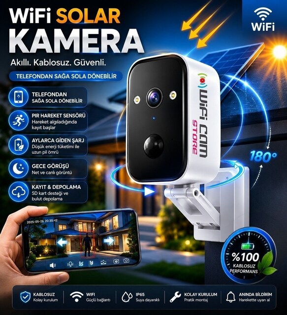 Telefondan Dönebilir Wifi Solar Kamera