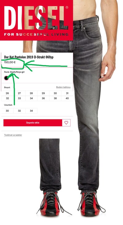 ORJ. DİESEL slim jeans d-strukt 069yp L34W28