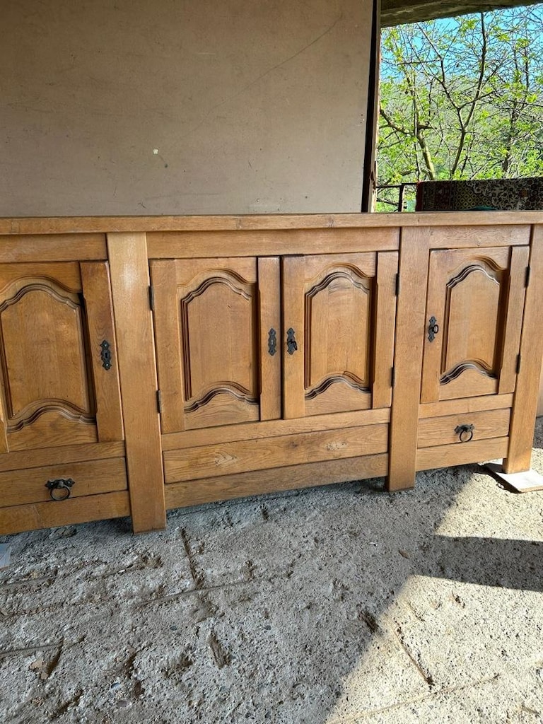 Fransız Masif Meşe Büfe 260cm Enfilade El Oyması - 3