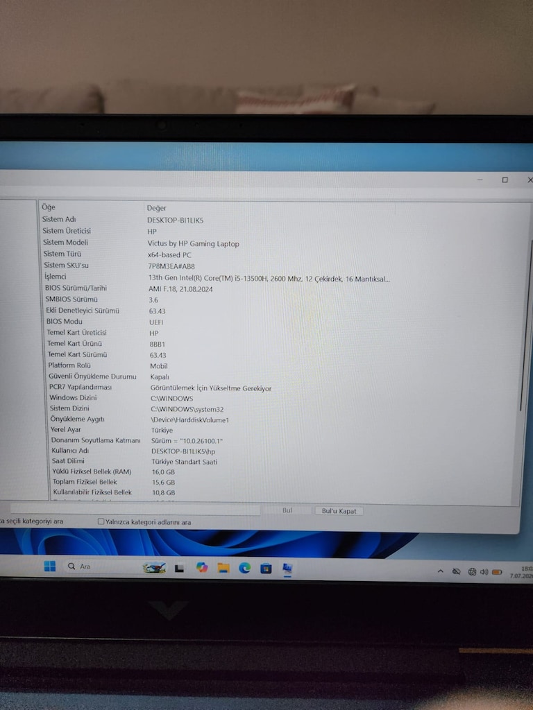 HP VİCTUS İ5 13.NESİL RTX4050 16GB RAM 512SSD M2 - 2