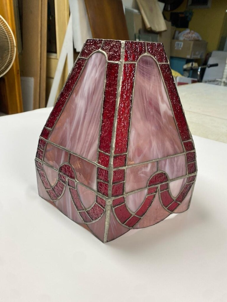 Kırmızı Beşgen Tiffany Vitray Lamba - 5