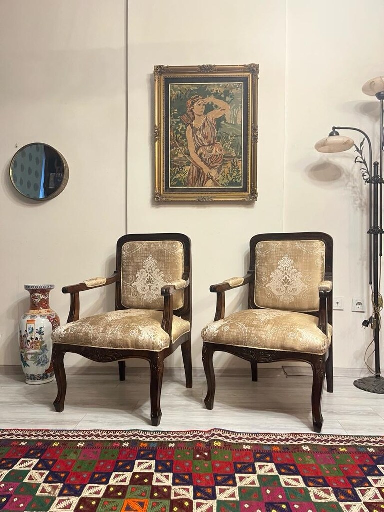 Antika Ceviz Çift Berjer - 14