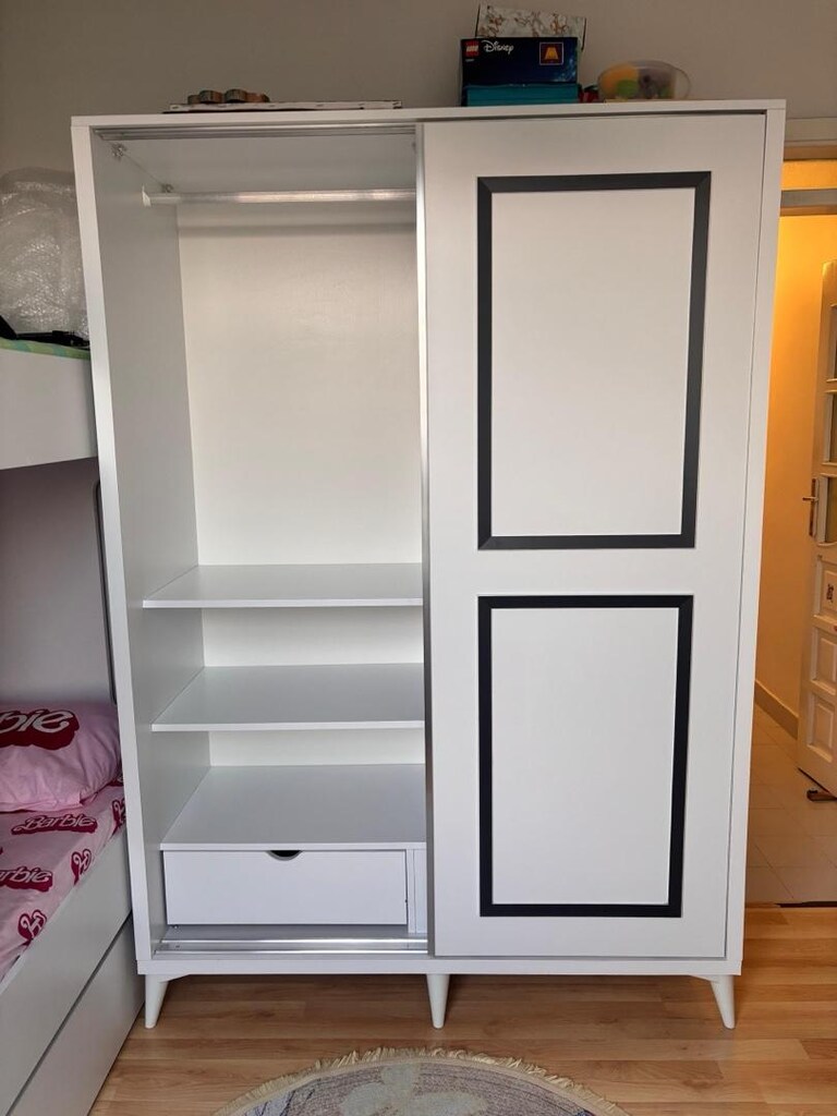 vivense çift çekmeceli sürgülü raflı mdf gardırop - 5