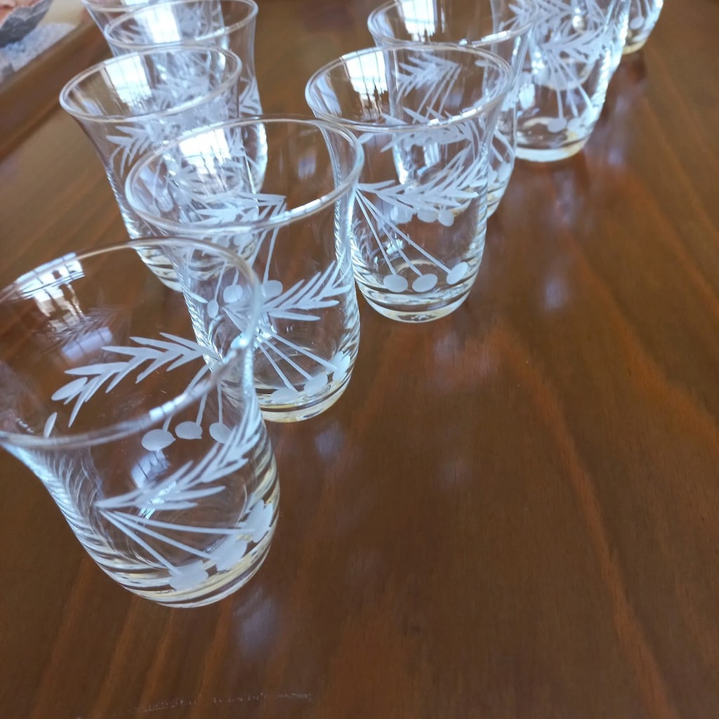 Vintage Toprak marka ince cam kesme çay bardağı - 10