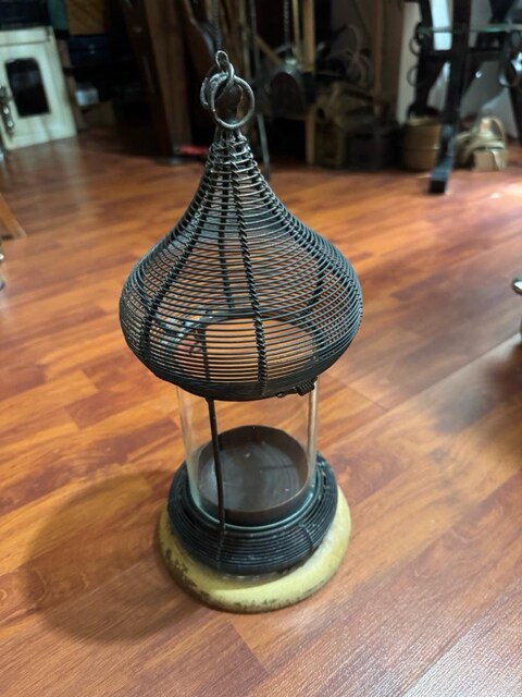 Vintage El Yapımı Metal Tel Örgü Dekoratif Fener / Mumluk 36 cm