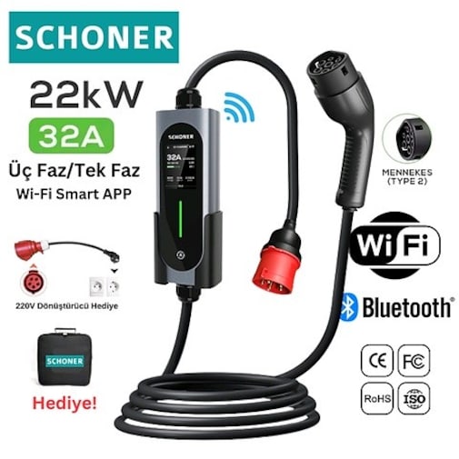 22kw 32 Amper Elektrikli araç şarj cihazı Schoner 2 yıl garantili