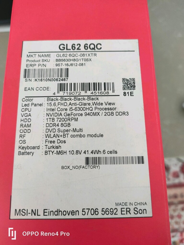 KUTULU MSI GL62 6QC i5 8GB 256SSD 940MX FHD TEMİZ - 11