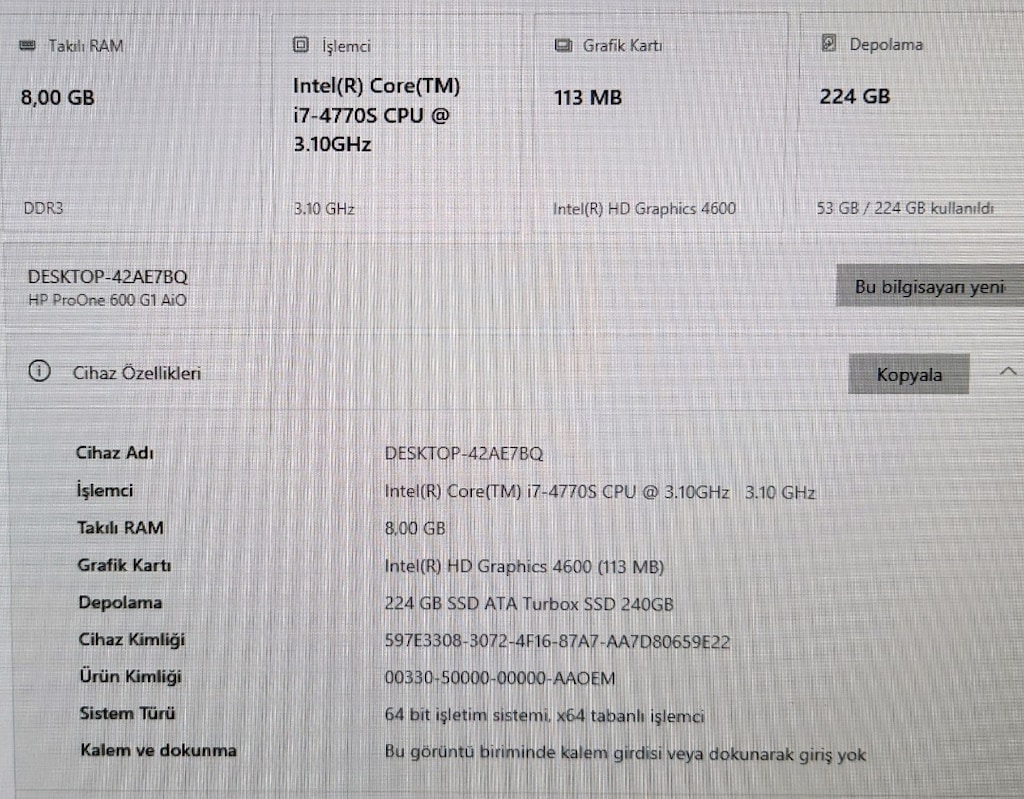 Bilgisayar HP İntel İnside Core i7 - 2