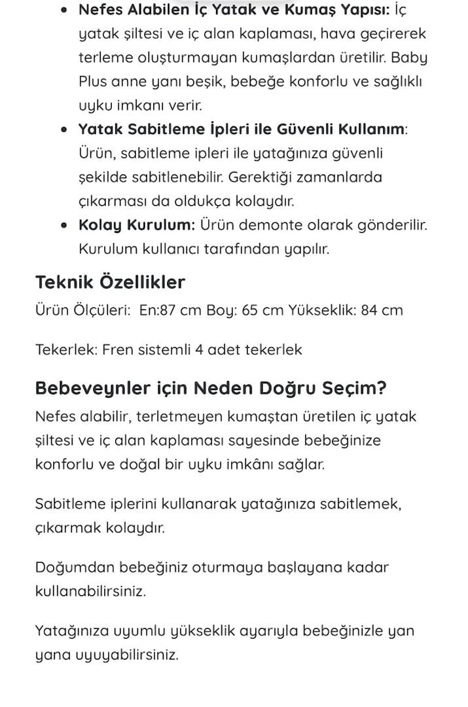 Baby Plus Ebebek Anne Yanı kumaş bebek beşiği tekerlekli stoklar yok - 10
