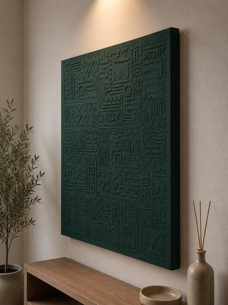 tablo el işçiliği dokulu kabartmalı 80x100 yeşil tablo - 2