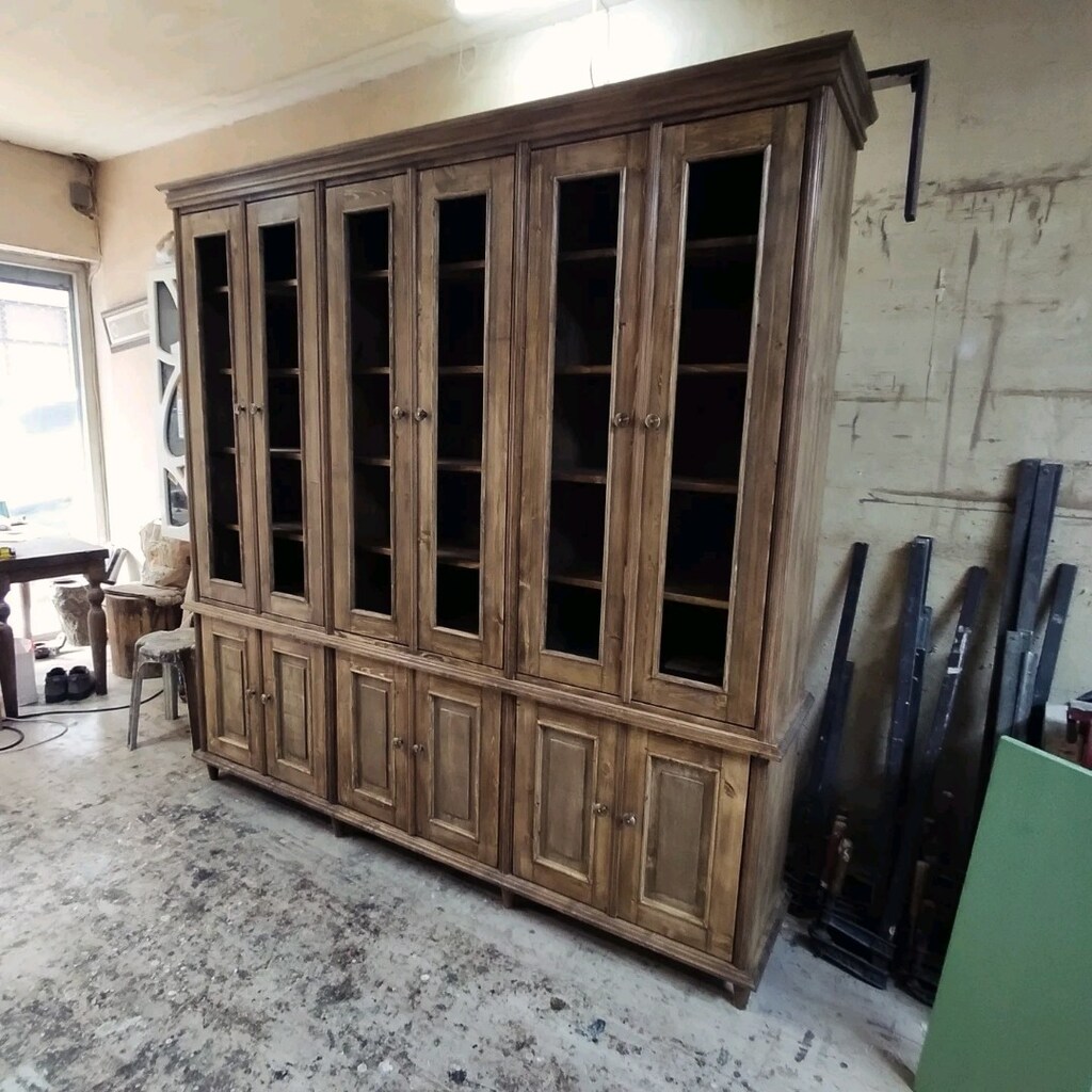 natürel ahşap kitaplık vitrin - 2