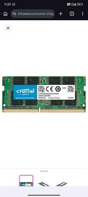Crucial CT16G4SFD824A 16 GB 2400 MHz DDR4 Notebook Ram