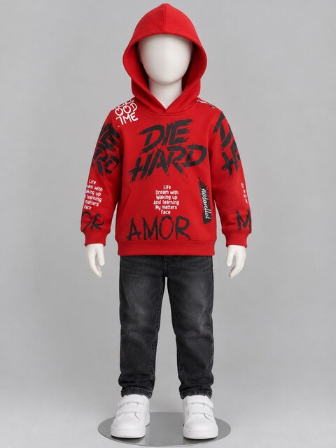 Kırmızı Kapüşonlu Çocuk Sweatshirt