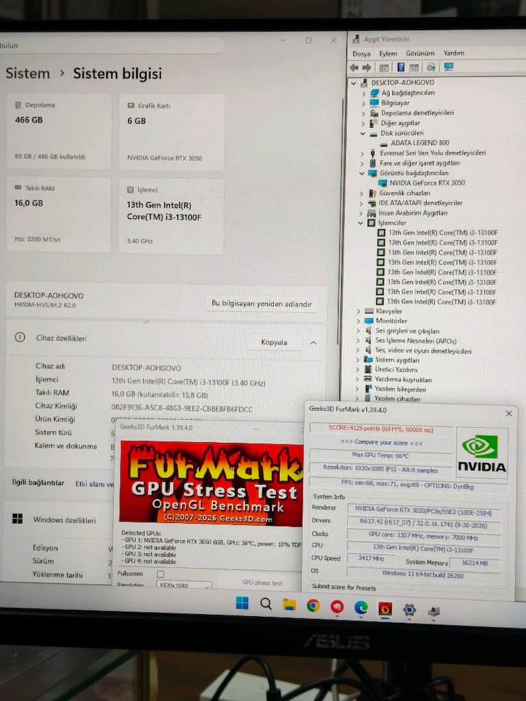 RTX 3050 i3 13100F 16GB RAM 512 M2SSD 600W OYUNCU KASASI - 7