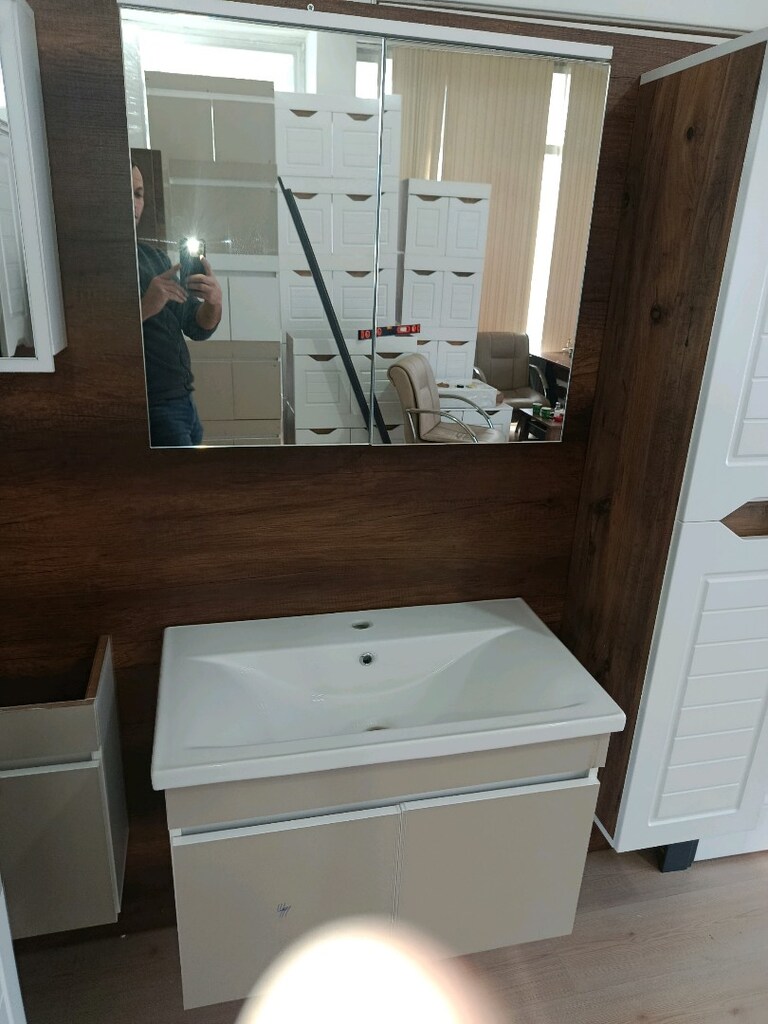 ALTÜST KAŞMIR RENKLİ MDF BANYO DOLABI &BALON KAPAK BOY DOLABI - 16