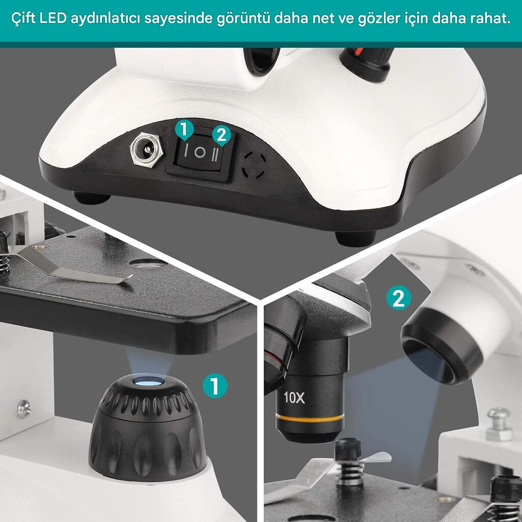 Hutact Monoküler 2000x Metal Gövde Mikroskop Hazır 130 Preparat Kit - 7