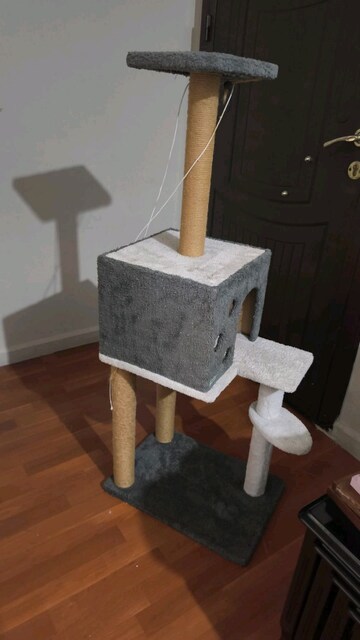 Merdivenli Kare Yuvalı Kedi Tırmalama Tahtası 124 cm Gri Cat House