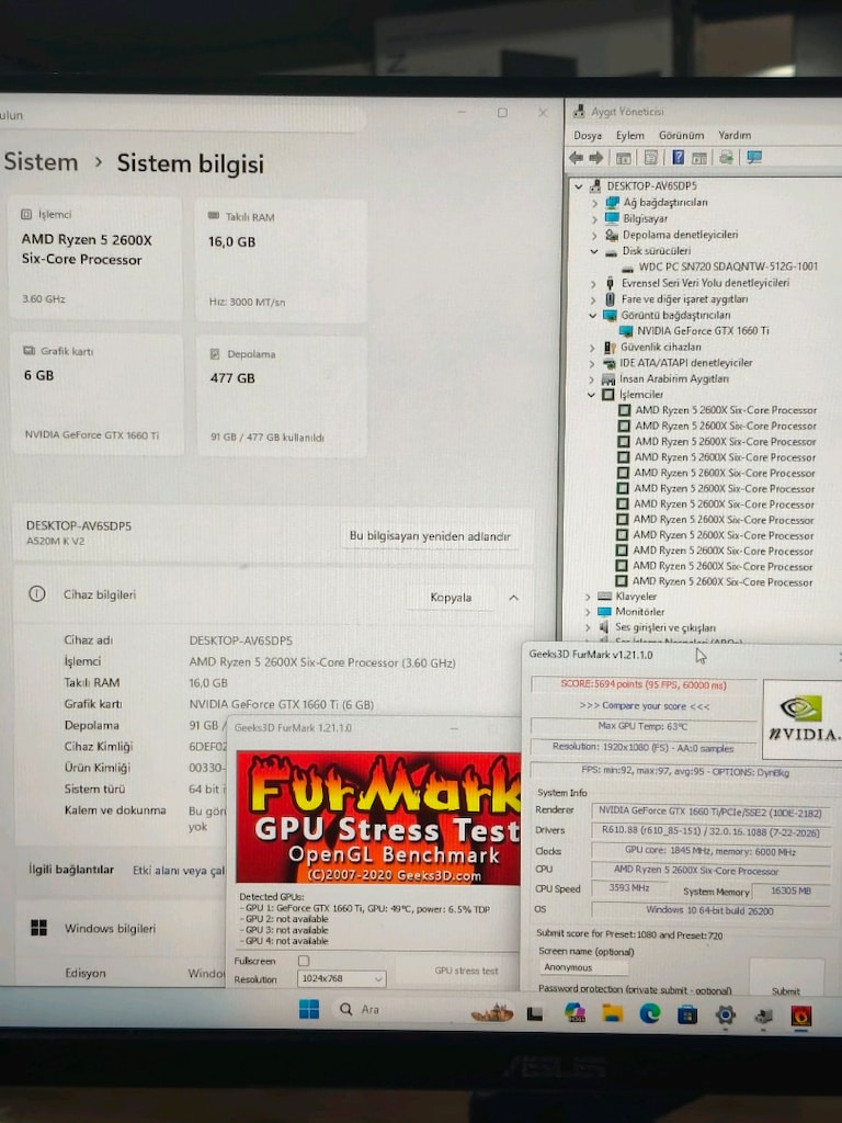 GTX 1660TI RYZEN5 2600X 16GB RAM 512 M2SSD 600W OYUNCU KASASI - 8