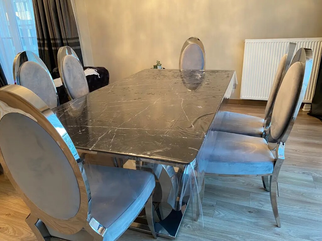 Balhome mobilyaDoğal ithal mermer masa krom sandalye takımı - 6