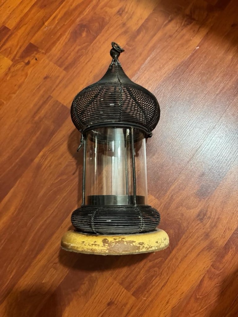Vintage El Yapımı Metal Tel Örgü Dekoratif Fener / Mumluk 36 cm - 2