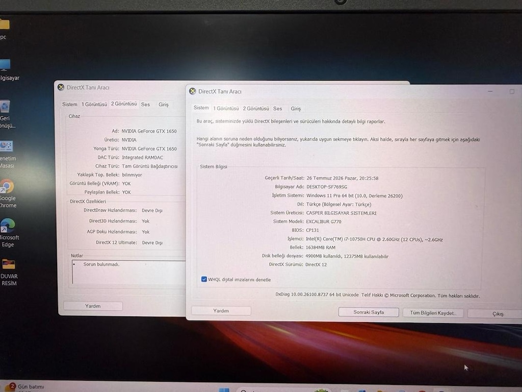 EXCALIBUR İ7 10 nes (48) 16 ram 512 ssd GTX 1650 4 gb - 7