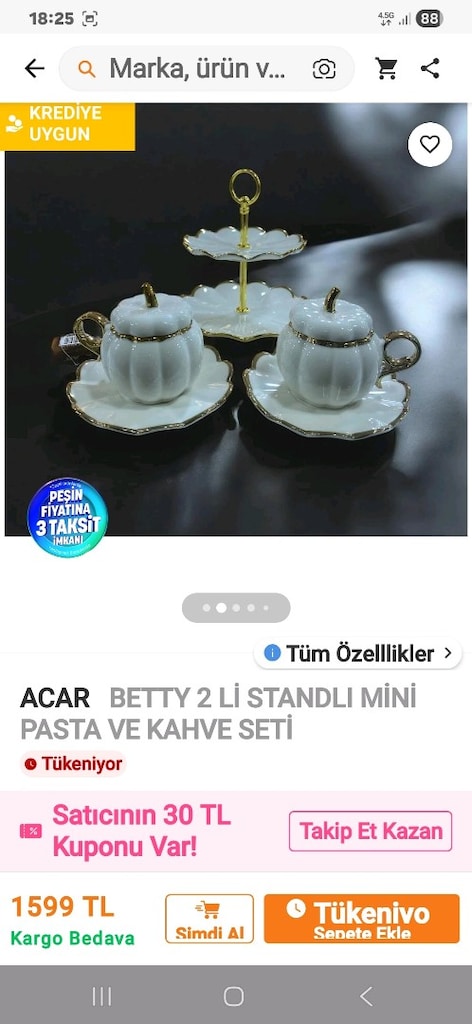 ACAR HOME LÜX PORSELEN KABAK SUNUMLU 2 Lİ FİNCAN TAKIMI GOLD SIFIR - 11