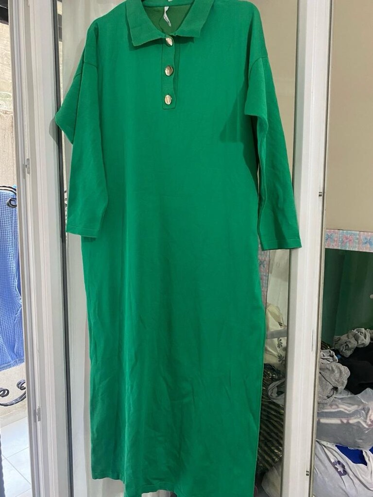 Canlı Yeşil Polo Yaka Uzun Elbise